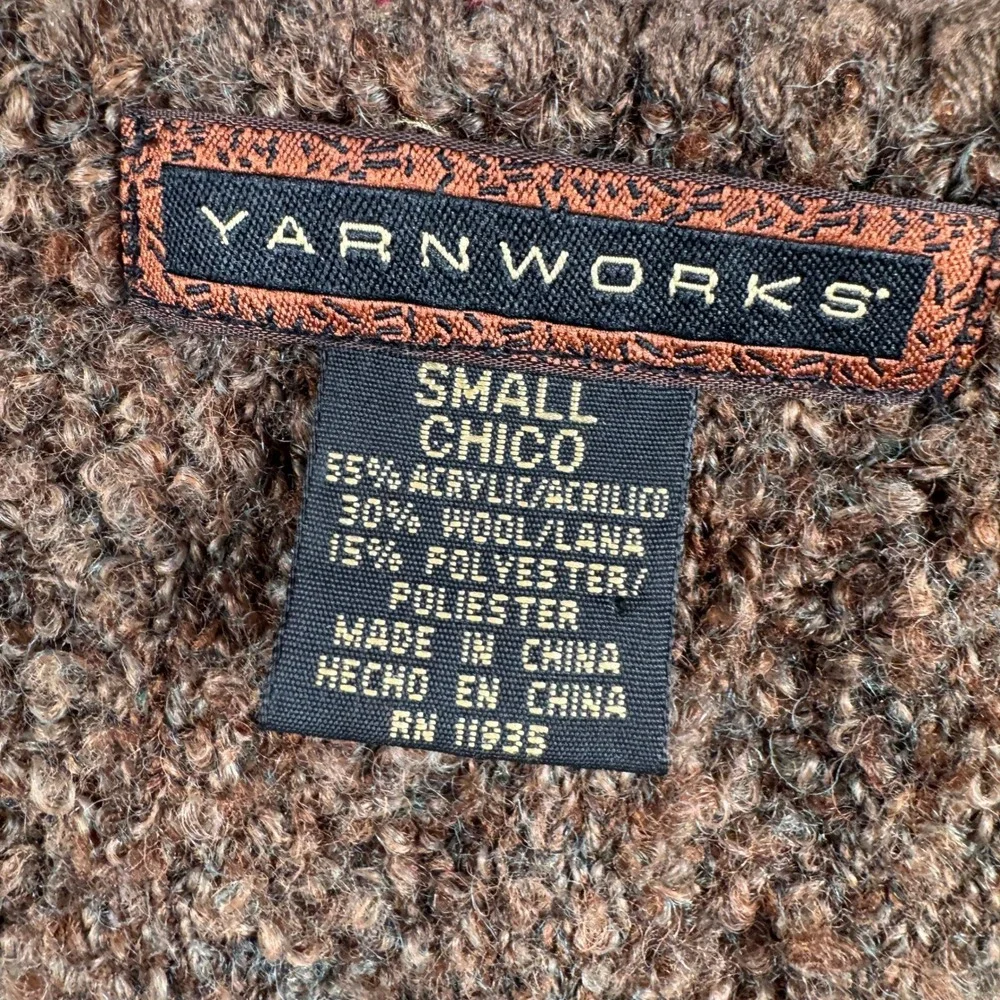 Yarnworks Cardigan Womens S Brown Wool Blend Ribbed Knit V Neck Cottagecore Warm